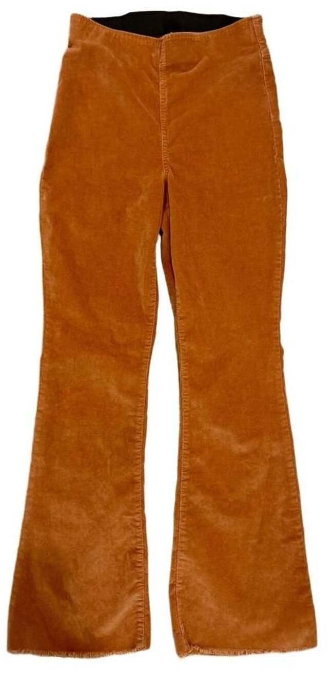 Knox Rose Corduroy Flare Pant Women 4 Rust Orange Raw Hem Boho High Rise Pull On